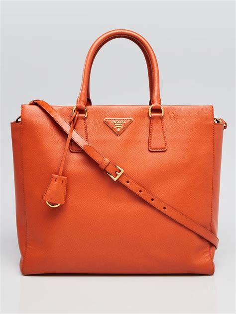 prada tessuto and saffiano medium shopping tote papaya|Papaya Saffiano Leather Travel Bag .